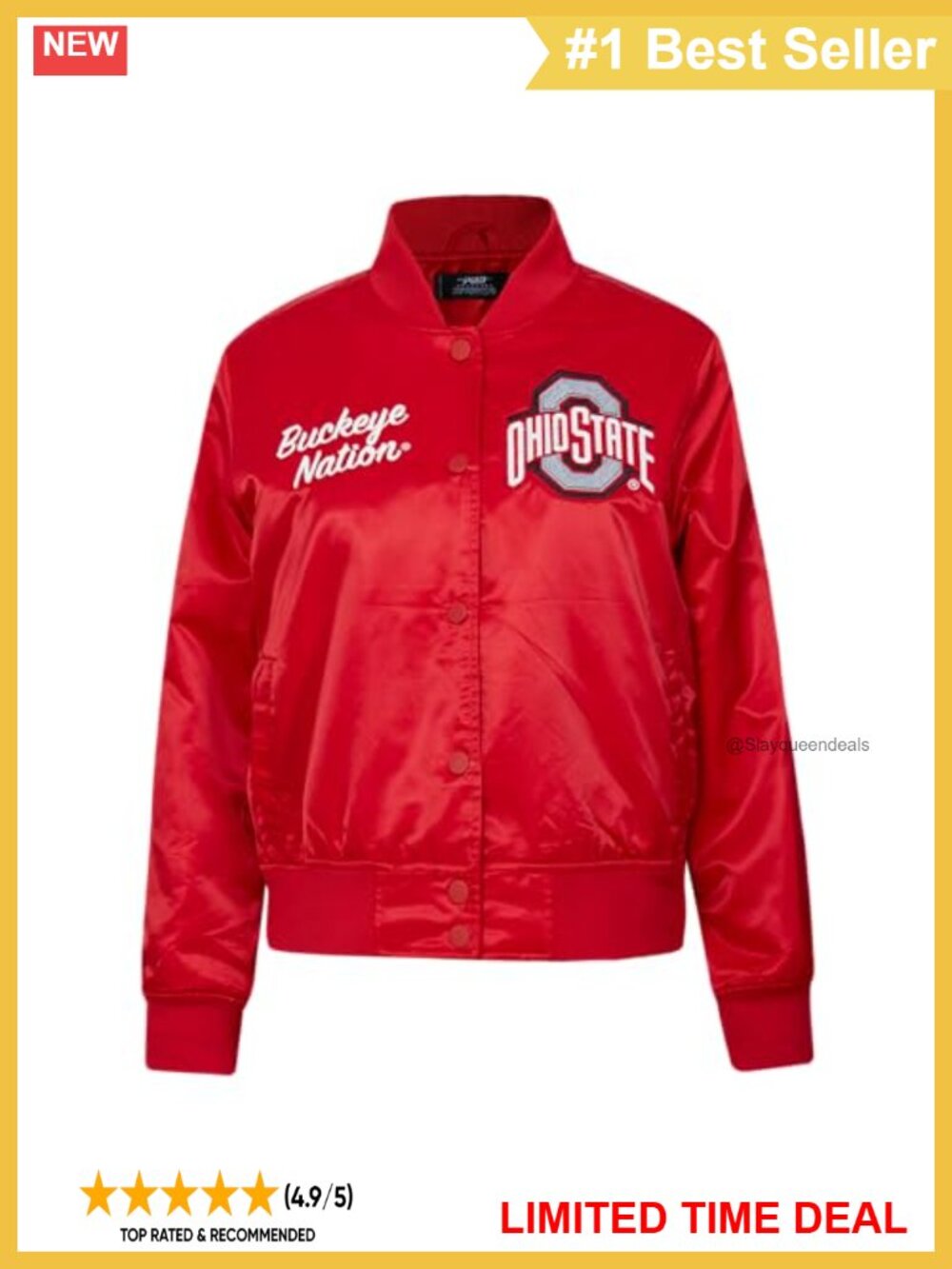 Womens Satin Quilted Snap Jacket College Classic Outerwear